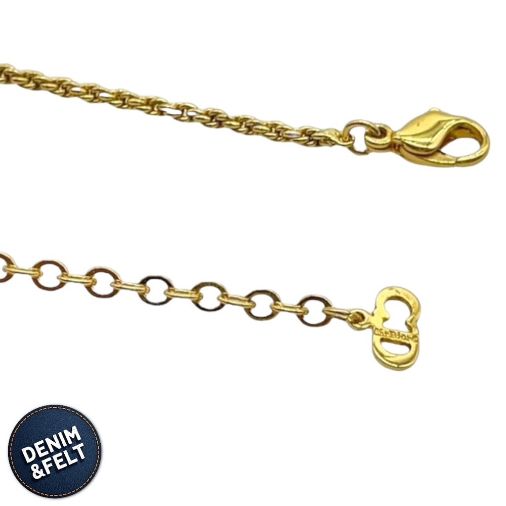 Christian Dior Vintage Logo Plate Rhinestone Gold‎ Plated Pendant Necklace 💛 - Picture 10 of 11